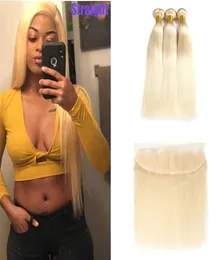 Whole 613 Blonde Bundles With Frontal Closure Ear to Ear Brazilian Silk Straight Virgin Human Hair Weft Full and Thick With Fr3160127