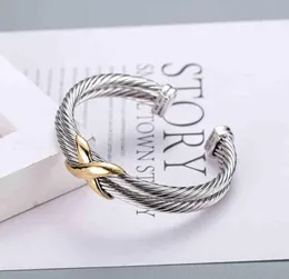 18K Gold Fashion Hemp Bracelet Bangle Platinum Dy Double Trend ed Plated Color Wire x Cross Women Ring Opening Jewelry5512263