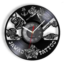 ウォールクロックタトゥースタジオサインサロンレコードミュート時計時計ショップマシンアート装飾ヒップスター男性ギフト