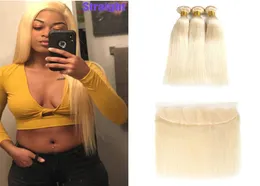 Whole 613 Blonde Bundles With Frontal Closure Ear to Ear Brazilian Silk Straight Virgin Human Hair Weft Full and Thick With Fr9802351