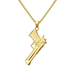 Black Gold Color Fashion Men039s Stainless Steel Pistol Pendant Necklace Chain Jewelry Gift for Men Boys J7309120646