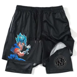 Men's Shorts Manga Cartoon Print Anime Gym Shorts Men Women 2 in 1 Quick Dry Mesh Sports Shorts to Fitness Workout Summer Black Scanties J230608