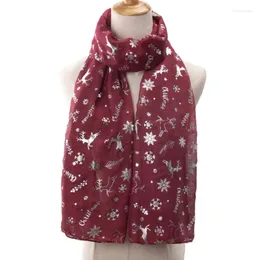 Scarves Women Christmas Long Scarf Silver Glitter Foil Reindeer Snowflake Shawl Wrap