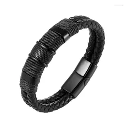 Link Bracelets Genuine Leather Bracelet Double Layer 19/20/21/23cm Gold/black Color Special Jewelry For Men Year's Gift Big Discount