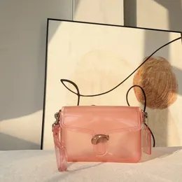 Transparent pvc gelépåse axelväska designer handväska klart sommar kors kropp puls hög kvalitet klaff messenger väskor bokstav hårdvarukoppling