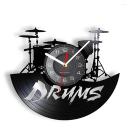 Orologi da parete Drumset Clock realizzato con strumenti musicali a percussione reali da record Orologio a percussione con illuminazione a LED Decorazioni per opere d'arte