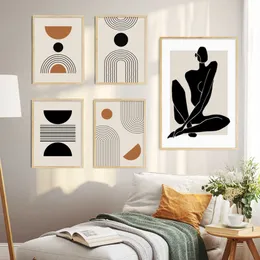 Boho Matisse Poster Beige Black Abstract Line Art Canvas Paintings Wall Print Picturesベッドルームリビングルームインテリアホーム装飾K1qa