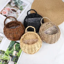 Planters Pots Wicker Woven Hanging Basket Wall Planter Flower Handmade Rattan For Home Decor Garden Wedding 230608