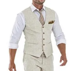 Men039s Vests Beige Linen Men Vest For Wedding Summer Suit One Piece WasitCoat V Neck Custom Groom Tuxedo Wasit Coat Fashion1662572
