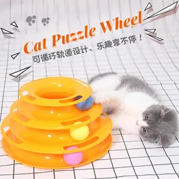 3 Layer Interactive Tower Cat Toy Turntable Roller Balls Toys for Cats Kitten Teaser Puzzle Track Toy Pets Training Supplies