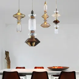 Nordic Luxury Glass Pendant Lights Led Hanging Lamps for Restaurant Kitchen Island Luminaire Tube Led Suspension