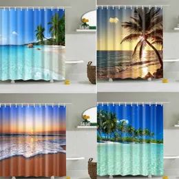 Duschgardiner anpassade blå himmel stranddusch gardin modern landskap tryck badrum 3d blackout gardin stor 180x200 cm för badrum Cortina 230607