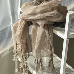 Halsdukar randig linne halsduk för kvinnor man fast färg tofs höst vinter varm sjal kvinnlig huvudduk bufandas 2023