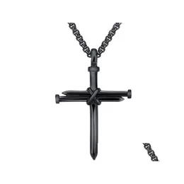 Pendant Necklaces Mens Jewelry Stainless Steel Nail And Rope Cross Necklace Drop Delivery Pendants Dhqgl