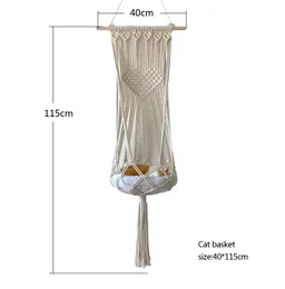 Hanging Cat Bed Hammock Macrame Pet Swing Bed Cotton Rope Handmade Kitten House Tassel Basket Tapestry Boho Wall Decorations