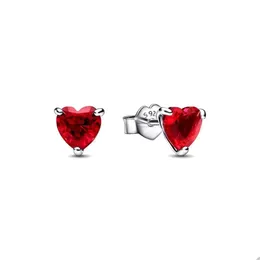 Red Heart Stud Earrings for Pandora Authentic Sterling Silver Wedding Party Jewelry designer Earring Set For Women Crystal Diamond Love earrings with Original Box