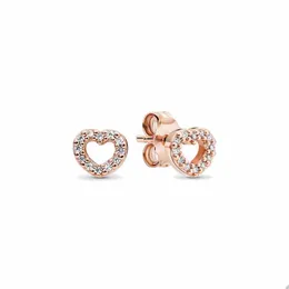 Sparkling Wedding Stud Earrings Set for Pandora 18K Rose Gold Open Heart Stud Earring designer Jewelry For Women Crystal Diamond Cute earring with Original Box