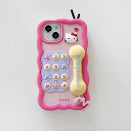 gratis dhl grossisttelefon härlig rosa 3d telefonfodral för iPhone 14 13 12 pro max i11 14pro 13pro gril kid funtelephone söt tecknad katt mjuk silikonskydd