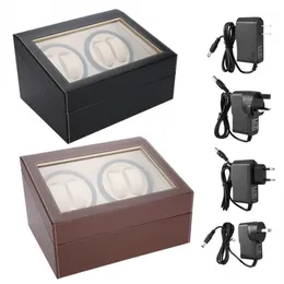 Flera rotationsdisplayboxar Electric Watch Winder för 4 automatiska klockor 6 rutnät förvaringsfodral tyst motor250e