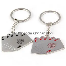 Keychains Lanyards Poker Flush Key Chain Metal Creative Hearts Spade Drop Delivery Fashion Accessories Dh0Is