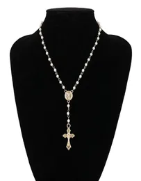 Catholic Rosary Beads Cross Necklace Women statement Religious Jewelry Gold Lin Chain Multilayers Choker Necklace Vintage3382431