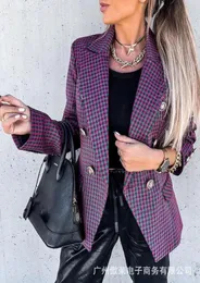 Women039s Suits Blazers Dark Purple Plaid Suit Coat 2022 Autumn Office Casual Work Clothes Lapel Long Sleeve Double Breasted 1971885