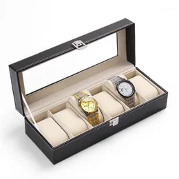 LISCN 시계 박스 5 그리드 시계 박스 케이스 PU 가죽 Caja Reloj 블랙 홀더 Boite Montre Jewelry Gift Box 201812794