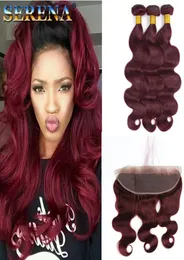8a Brazilian Human Hair Bundles Red Bundles With Frontal 99j Body Wave Virgin Hair Closure Burgundy Human Hair Bundles With 13x4 F7215620