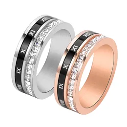 Classic Brand Stainless steel Roman numerals rotatable square CZ ring Lovers Right Men and Women Luxury Brand Birthday Gift Couple Rings