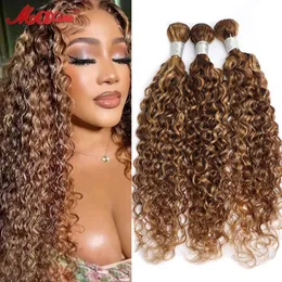 Hair Bulks Highlight Water Wave Bundles 10A Brazilian P427 Ombre Brown Blonde Weave Bundles Hair 30 Inch Curly Human Hair Weaving Bundles 230607