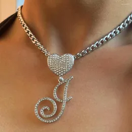 Łańcuchy Bling Crystal Początkowe kursywne litery wisiorka ze stali nierdzewnej Naszyjnik dla kobiet złoty srebrny kolor łącza biżuteria