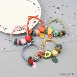 Diğer yeni 1pcs 5pendant elastik büyük kauçuk band moda kız meyve küpü karışık naylon kafa bandı çocuk saç bant aksesuarları hediye R230608