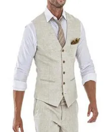 Men039s Vests Beige Linen Men Vest For Wedding Summer Suit One Piece WasitCoat V Neck Custom Groom Tuxedo Wasit Coat Fashion4282317