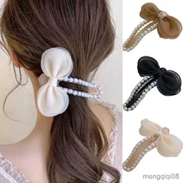 Outro laço elegante para cabelo pérola Cl arcos de organza doce grampo de cabelo coreano grande bico de pato prendedor de rabo de cavalo acessórios presilha R230608