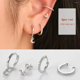 Brincos de argola Dowi 4 pçs Cor de prata Zircão CZ Pingente de lua Stud Para mulheres Piercing Clip Série Jóias Pendientes Acessórios