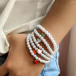 Charm Bracelets Moda Branco Pérola Frisado Coração Para Mulheres Meninas Feminino Contas Feito à Mão Cadeia Na Mão Pulseira Design Jóias Presente