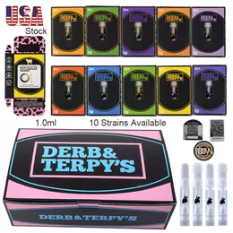 USA Stock Derb and Terpys Atomizery Puste kasety Vape Opakowanie 1 ml pełne ceramiczne wózki DAB Pens.