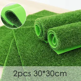 Garden Decorations 2PCS Artificial Grass Outdoor Gardening Turf Lawn Synthetic Fake Carpetfaux Microlandscape DIY Flocking Rug 3030cm 230607