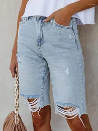 Frauen Jeans Liooil Sexy Ripped Skinny Knielange Hosen Frauen Hohe Taille Böden Mit Taschen Baumwolle Stretch Loch Denim Kurze