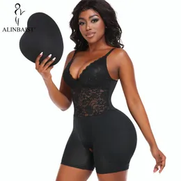Waist Tummy Shaper Sexy Overbust Full Body Shaper Lace Shapewear Bodysuit with Hip Pads Butt Lifter and Waist Slimmer Slimming Control Panties 230607