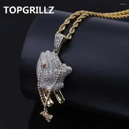 Pendant Necklaces TOPGRILLZ Hip Hop Brass Gold Color Iced Out Micro Pave CZ Praying Hands Cross Necklace Charm For Men Women Gifts Jewelry