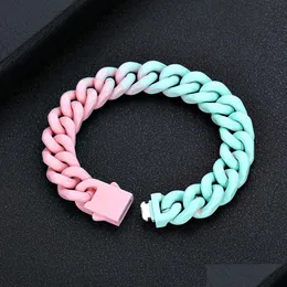 Chain Hip Hop Gradient Colour Stainless Steel Cuban Bracelets Lover Sports Bangle 1M Drop Delivery Jewelry Dhz5E