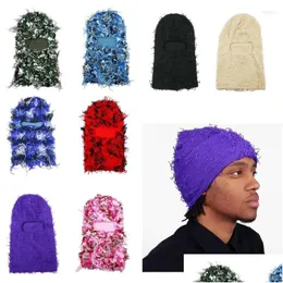 Berets Clava Died Knitted Fl Face Ski Mask Shiesty Camouflage Knit Fuzzy Drop Delivery Fashion Accessories Hats Scarves Gloves Caps Dh8Po