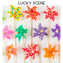 Garden Decorations 10Pcs Mini Colorful Wooden Pole Flower Windmill Print Insert Card Cake Plant Party Birthday Decoration S01279 230607