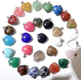 Charms 16mm natursten turkos Opal Quartz Crystal Tiger Eye Charm Heart Pendant DIY smycken Makan Halsband Tillbehör 30st 230607