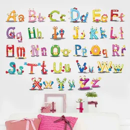 Selva selvagem dos desenhos animados 26 letras alfabeto animais adesivos de parede para quartos para crianças decoração de casa crianças decalque de parede cartaz mural