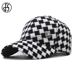 Ball Caps FS 2023 Marka İngiliz Beyzbol Kapağı Erkekler için Şık Siyah Beyaz Ekose Kadınlar Sokak Giyim Snapback Hip Hop Şapkası Bones Maskulino J230608