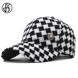 Ball Caps FS 2023 Brand British Baseball Cap For Men Stylish Black White Plaid Women Caps Streetwear Snapback Hip Hop Hat Bones Masculino J230608