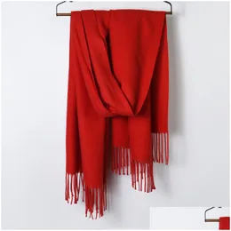 Cachecóis Inverno Allmatch Cachecol de Cor Sólida Imitação de Cashmere Tassel Xaile Simples Engrossado Drop Delivery Acessórios de Moda Chapéus Glo Dhw6D