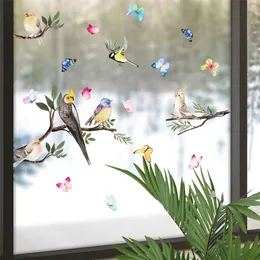 Spring Summer Tree Branch Naklejki Ptakowe okno przylegające do kalkomanowości masła szklana dekoracja drzwi domowa lodówka pokój dziecięcy bez kleju winyl